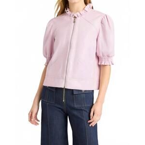 NEW CINQ A SEPT vegan leather anabella jacket in soft peony